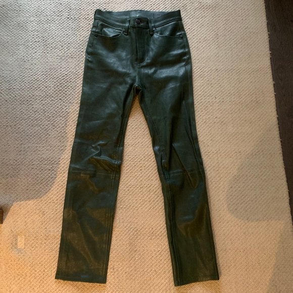 Rag & Bone Leather Pants In Leaf Green Size 26 - Picture 2 of 12